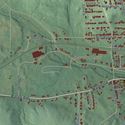 Second close-up of the map of East Palestine, Ohio print showing more streets and buildings