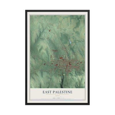 Map of East Palestine, Ohio, 12 x 18 inch print in a black wood frame