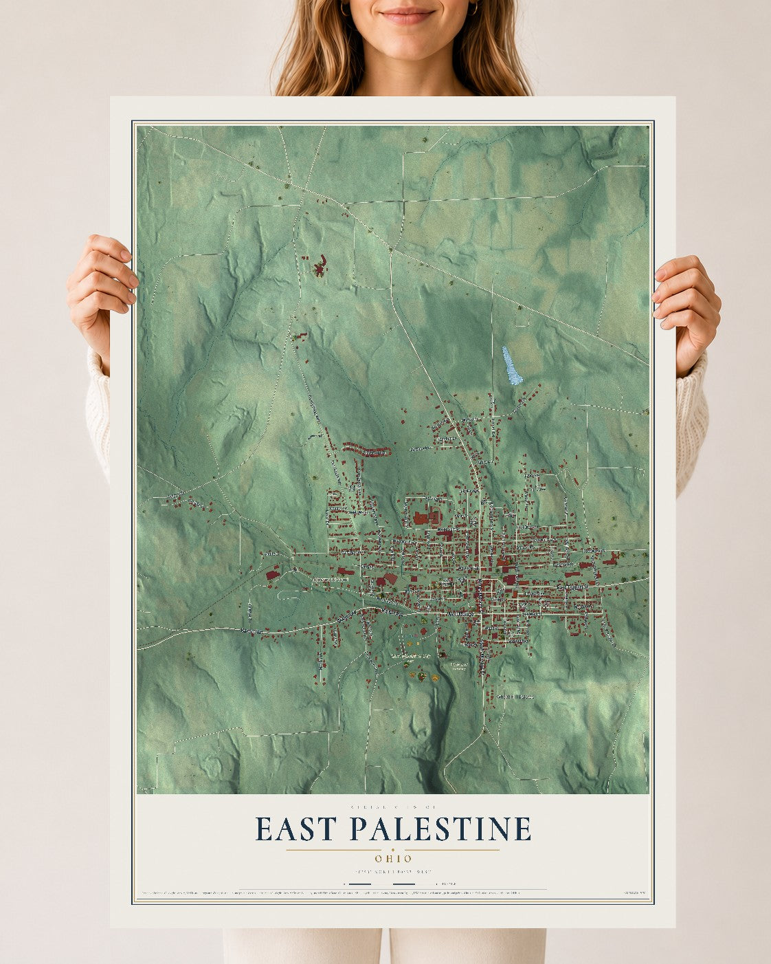Map of East Palestine, Ohio, 24 x 36 inch unframed archival matte print