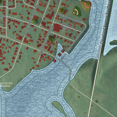 Close-up of the map of East Sparta, Ohio print showing street and building detail