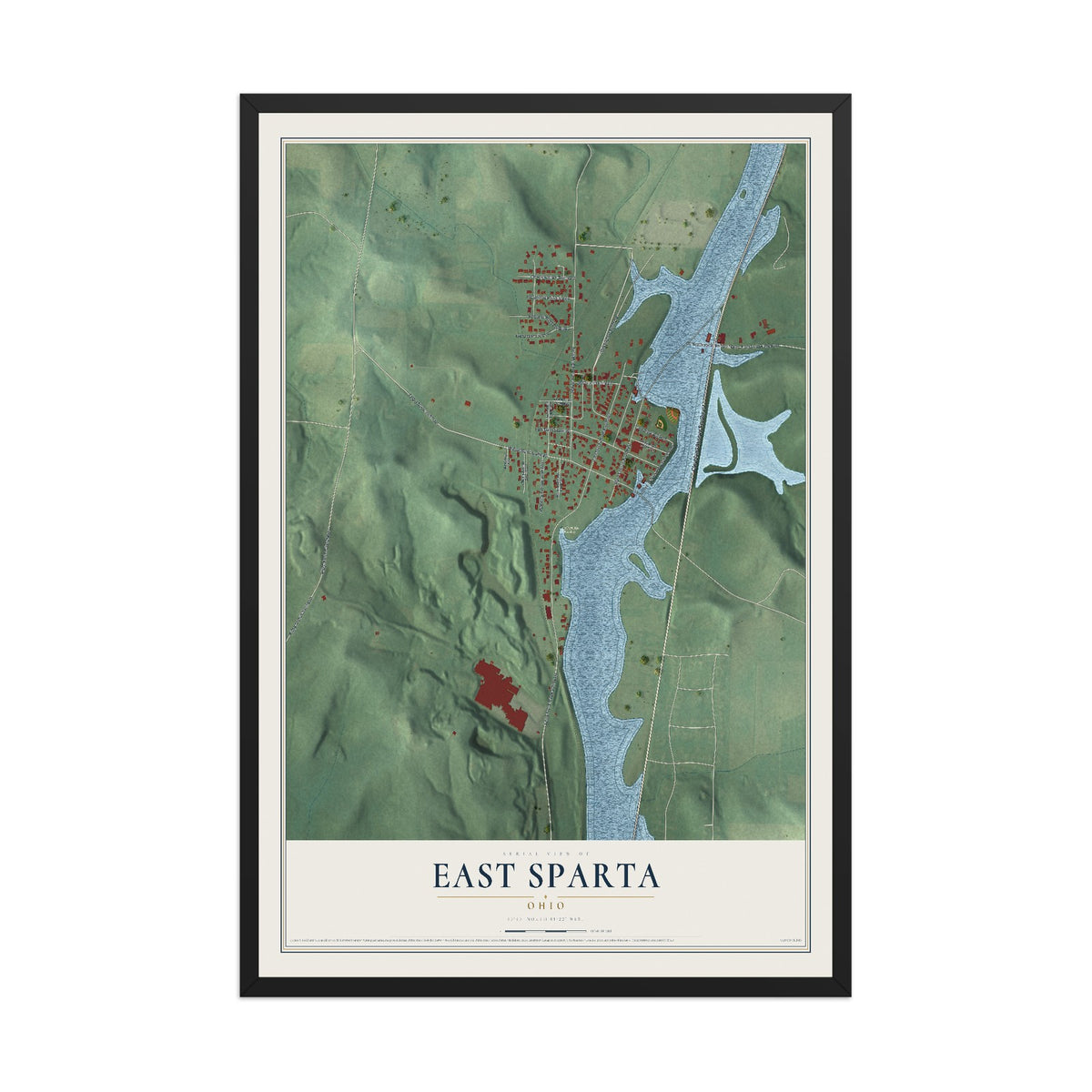 Map of East Sparta, Ohio, 12 x 18 inch print in a black wood frame