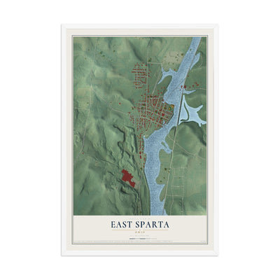 Map of East Sparta, Ohio, 12 x 18 inch print in a white wood frame