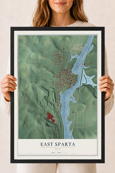 Map of East Sparta, Ohio, 18 x 24 inch print in a black wood frame