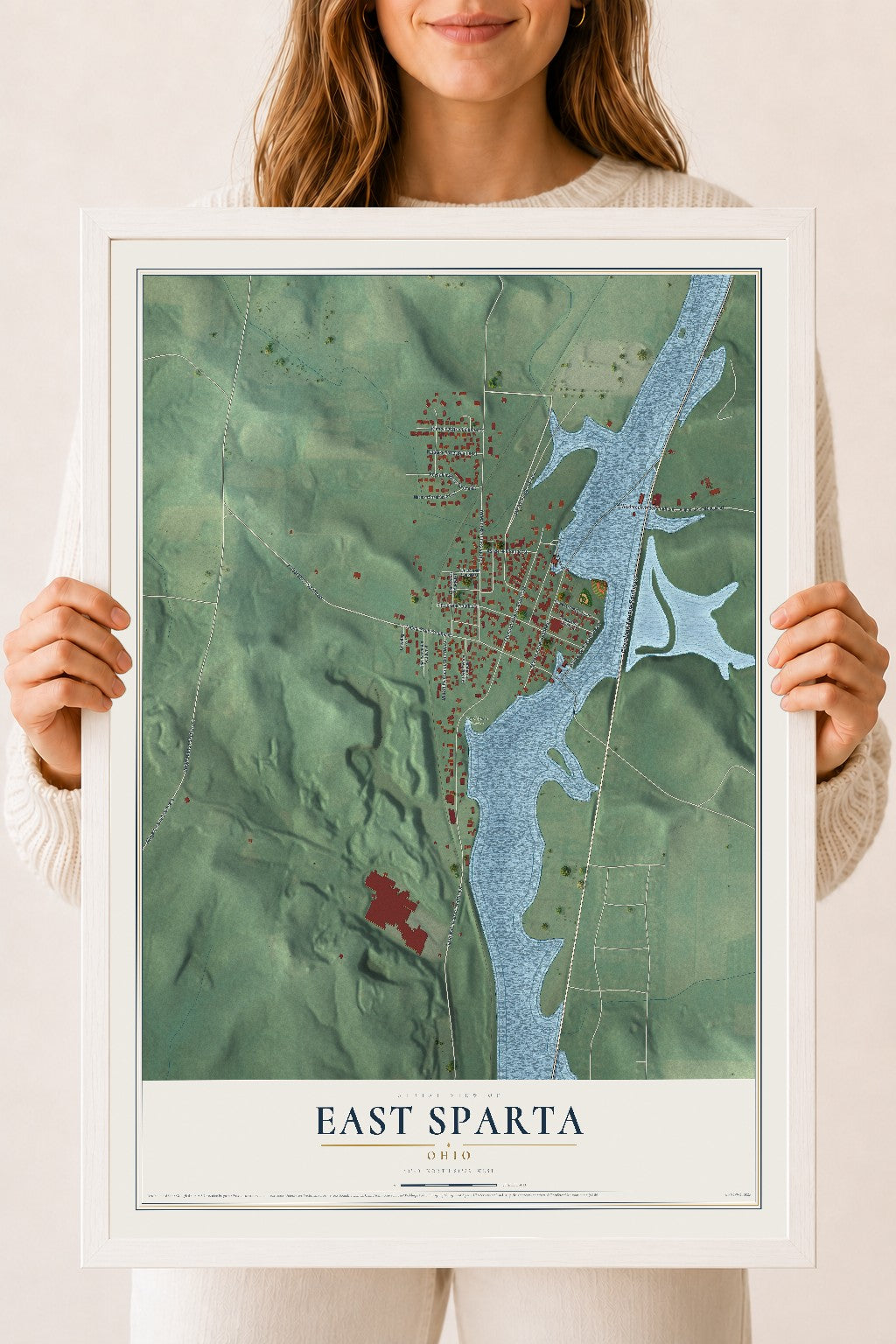 Map of East Sparta, Ohio, 18 x 24 inch print in a white wood frame