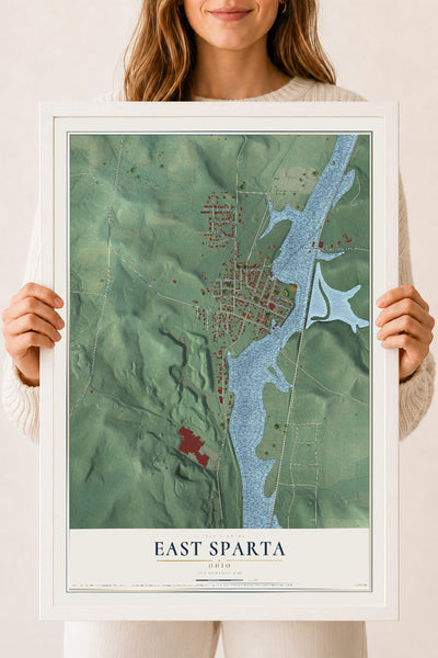 Map of East Sparta, Ohio, 18 x 24 inch print in a white wood frame