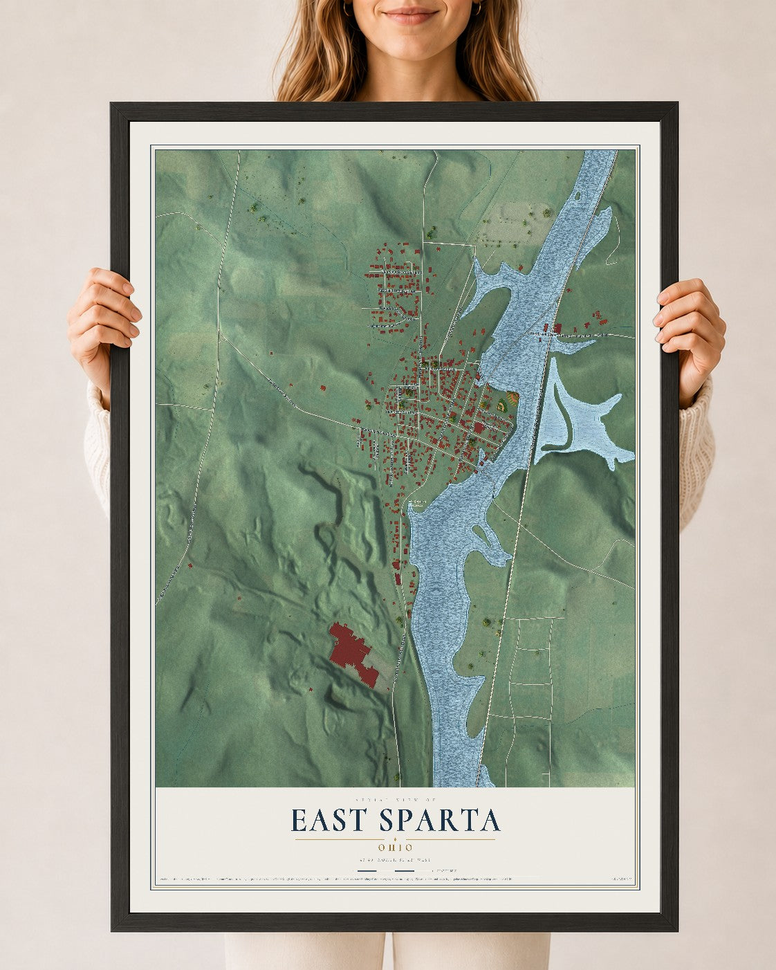 Map of East Sparta, Ohio, 24 x 36 inch print in a black wood frame