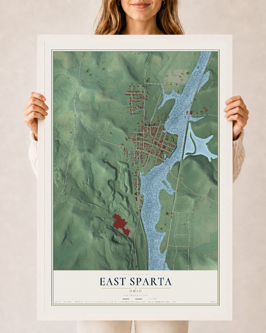Map of East Sparta, Ohio, 24 x 36 inch print in a white wood frame