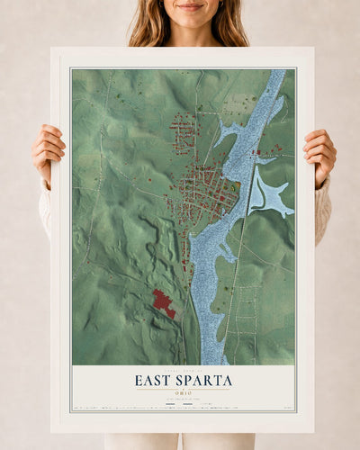 Map of East Sparta, Ohio, 24 x 36 inch print in a white wood frame