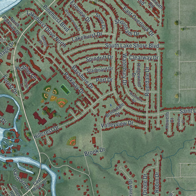 Second close-up of the map of Eastlake, Ohio print showing more streets and buildings