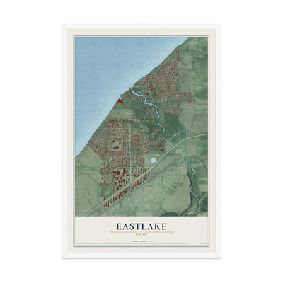 Map of Eastlake, Ohio, 12 x 18 inch print in a white wood frame