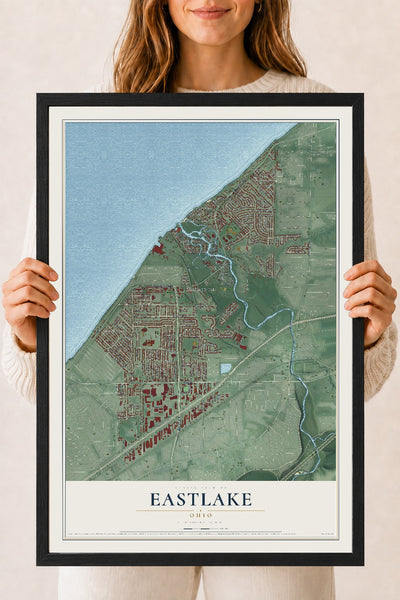 Map of Eastlake, Ohio, 18 x 24 inch print in a black wood frame