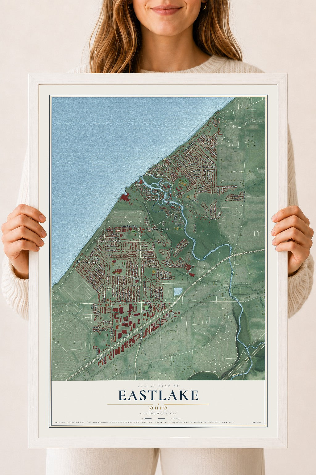Map of Eastlake, Ohio, 18 x 24 inch print in a white wood frame