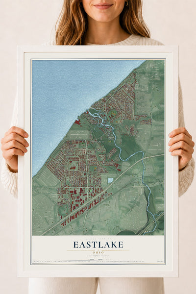 Map of Eastlake, Ohio, 18 x 24 inch print in a white wood frame