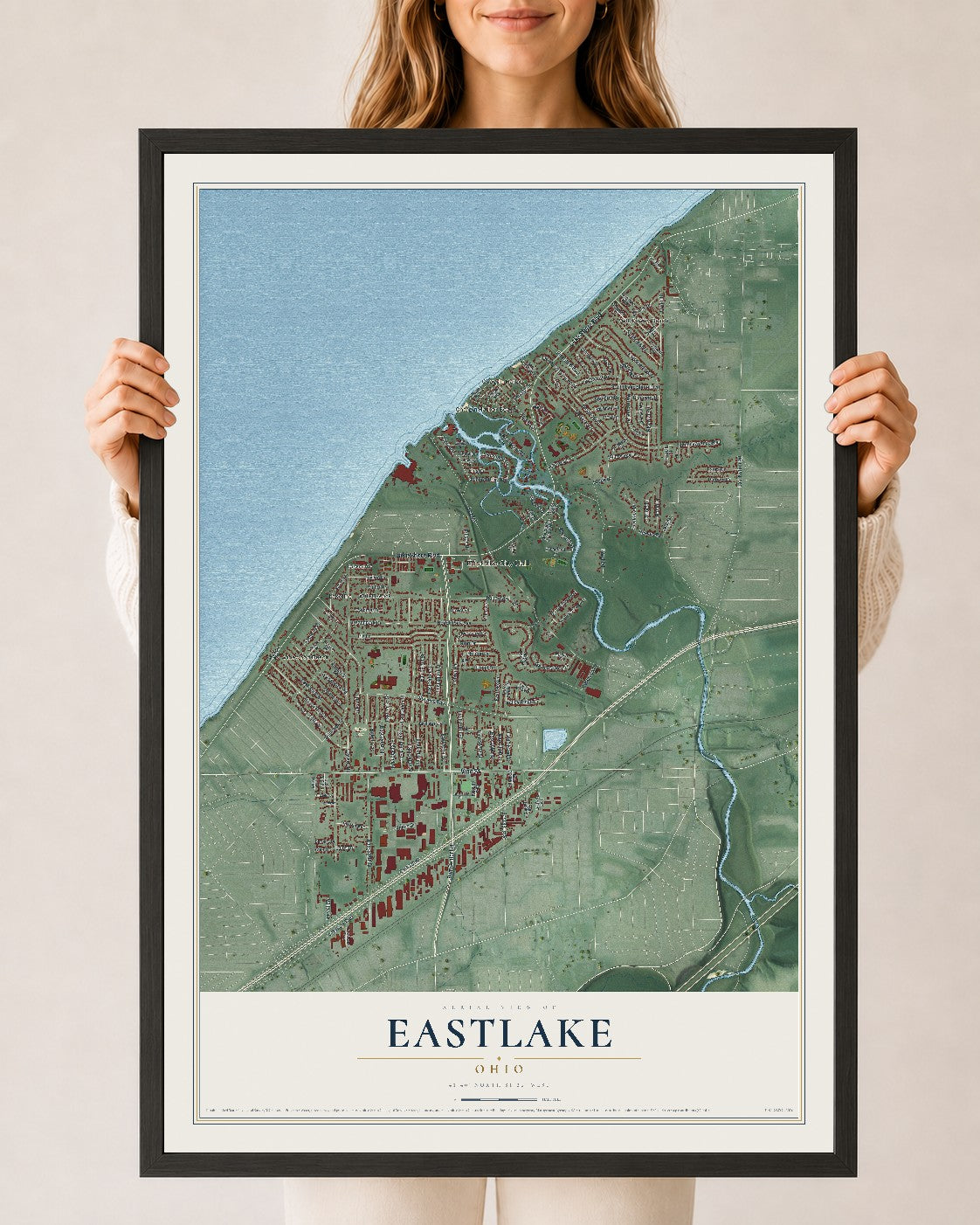 Map of Eastlake, Ohio, 24 x 36 inch print in a black wood frame