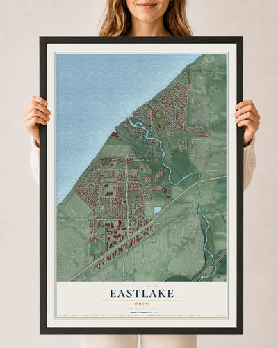 Map of Eastlake, Ohio, 24 x 36 inch print in a black wood frame