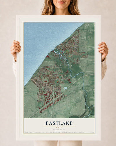 Map of Eastlake, Ohio, 24 x 36 inch print in a white wood frame