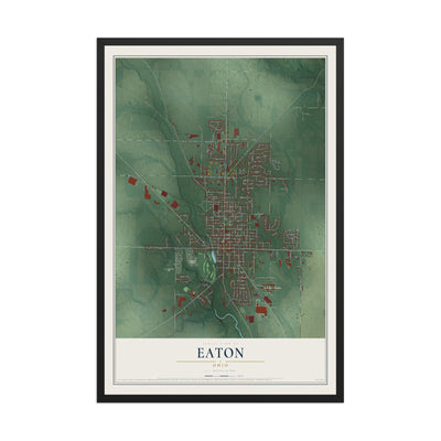 Map of Eaton, Ohio, 12 x 18 inch print in a black wood frame