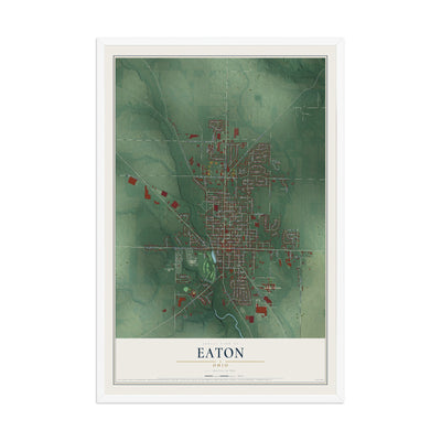 Map of Eaton, Ohio, 12 x 18 inch print in a white wood frame