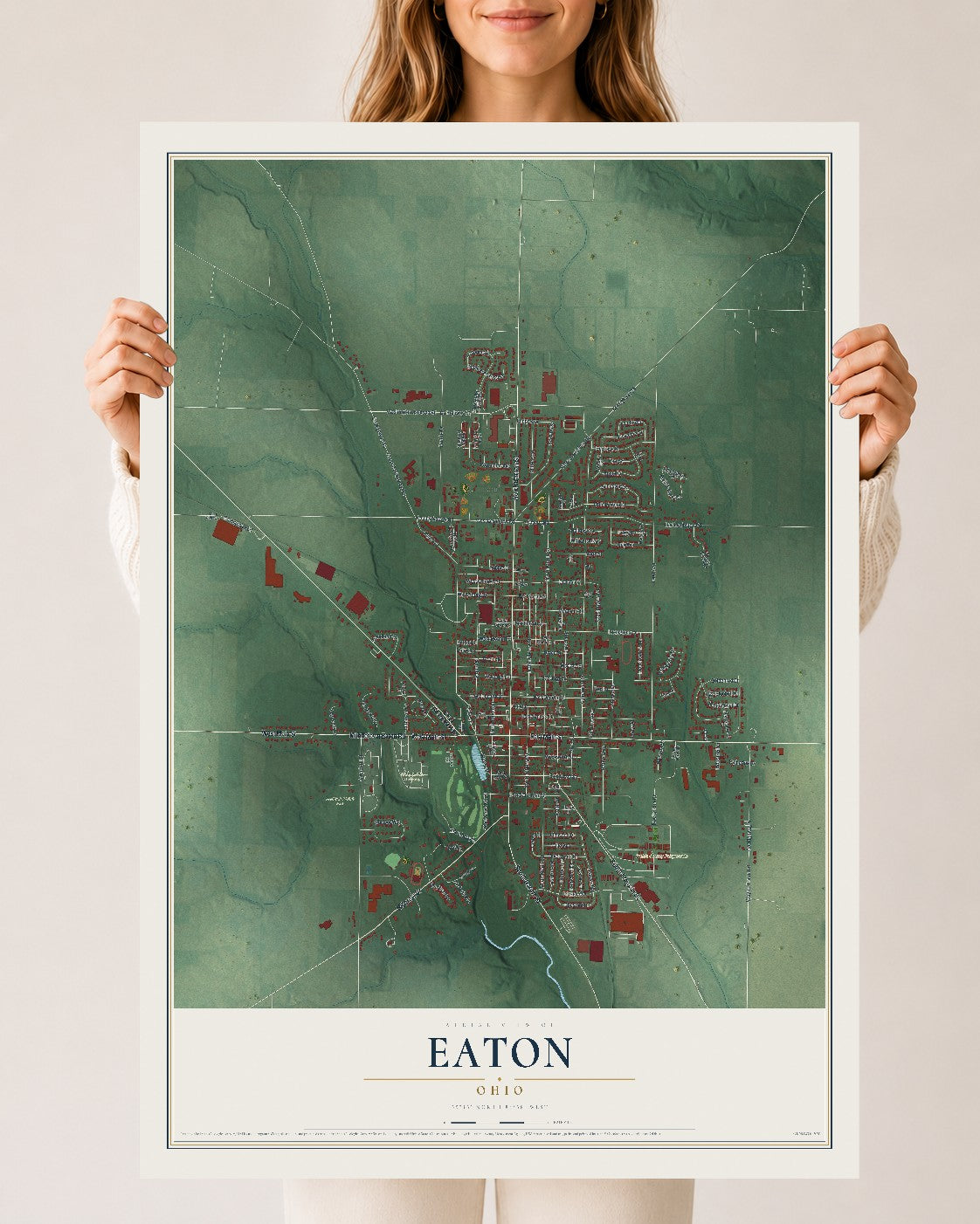 Map of Eaton, Ohio, 24 x 36 inch unframed archival matte print