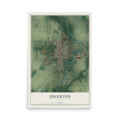 Map of Edgerton, Ohio, 12 x 18 inch unframed archival matte print