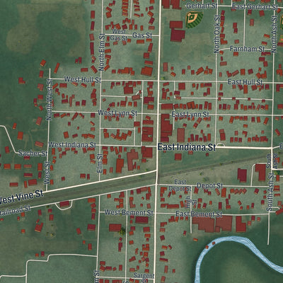 Close-up of the map of Edgerton, Ohio print showing street and building detail