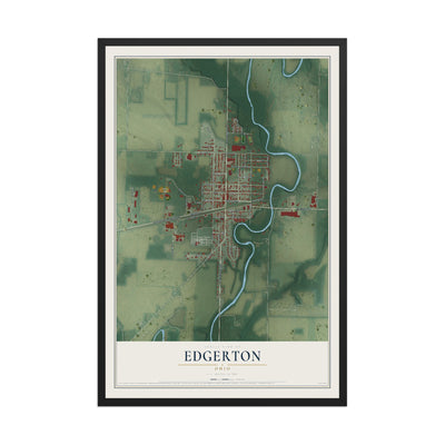 Map of Edgerton, Ohio, 12 x 18 inch print in a black wood frame