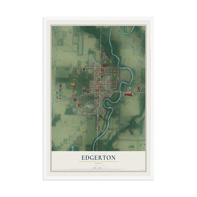 Map of Edgerton, Ohio, 12 x 18 inch print in a white wood frame