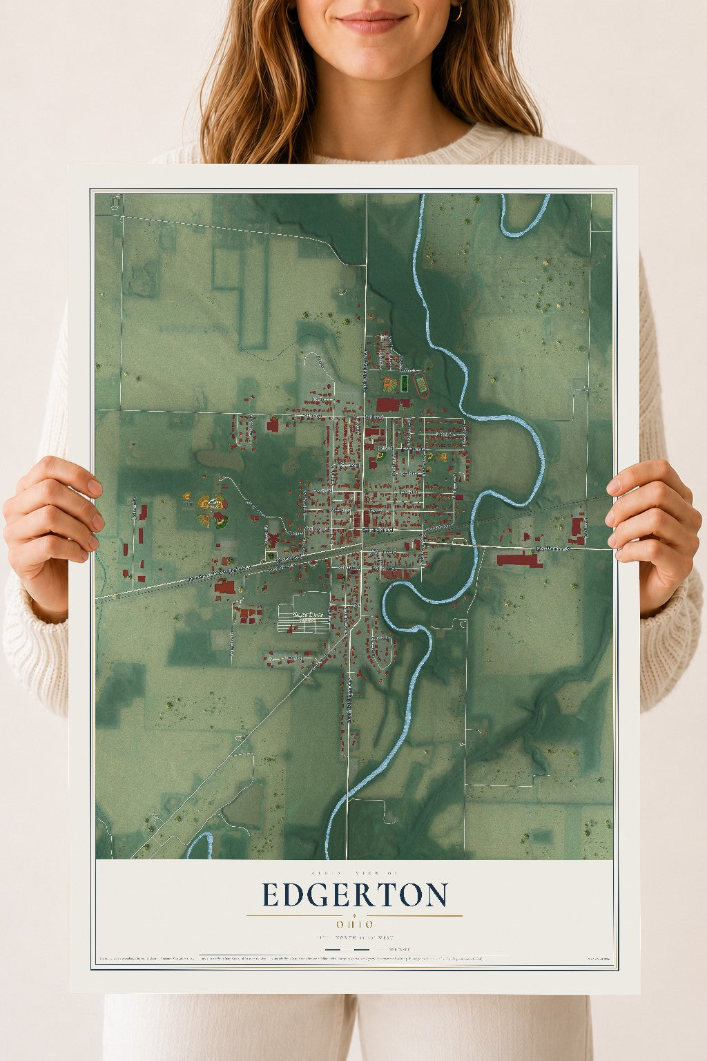 Map of Edgerton, Ohio, 18 x 24 inch unframed archival matte print