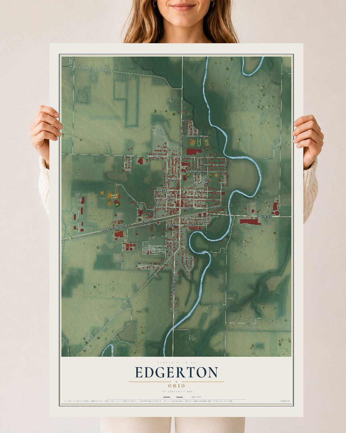 Map of Edgerton, Ohio, 24 x 36 inch unframed archival matte print