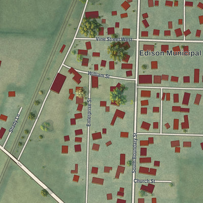Close-up of the map of Edison, Ohio print showing street and building detail