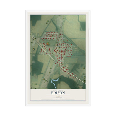Map of Edison, Ohio, 12 x 18 inch print in a white wood frame