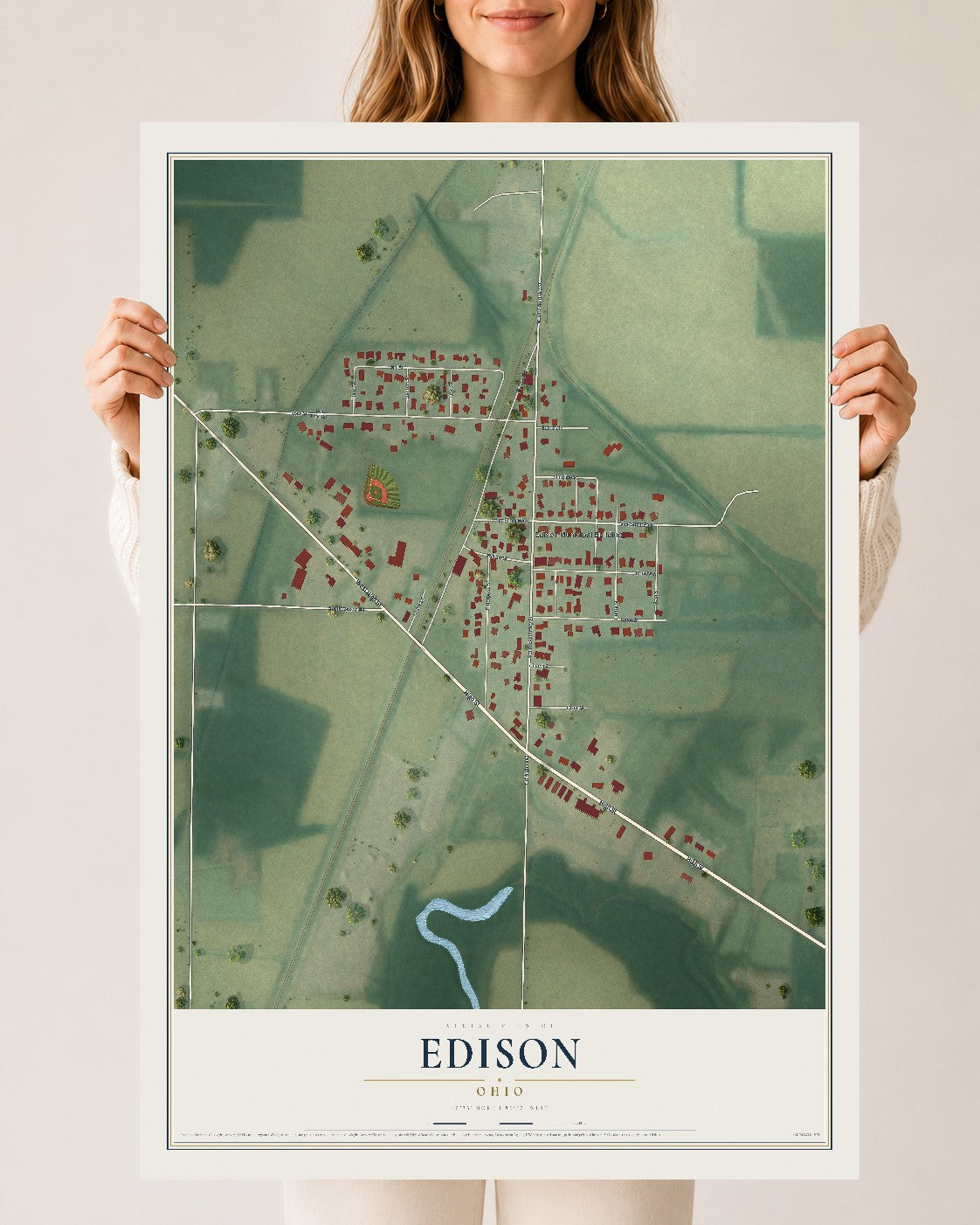 Map of Edison, Ohio, 24 x 36 inch unframed archival matte print