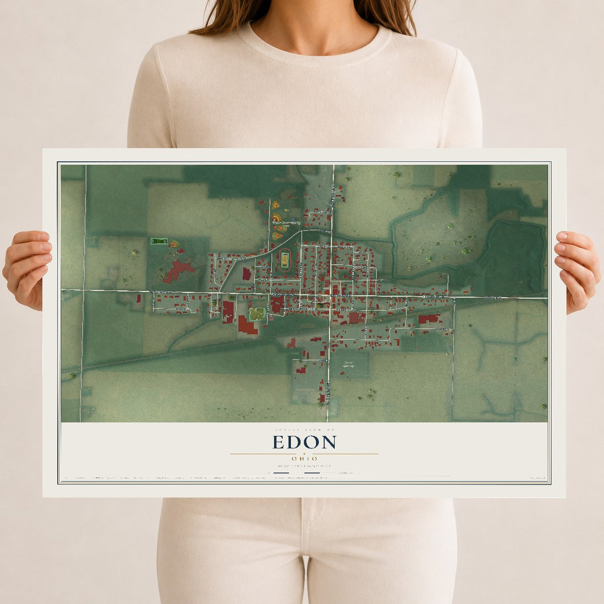 Map of Edon, Ohio, 12 x 18 inch unframed archival matte print