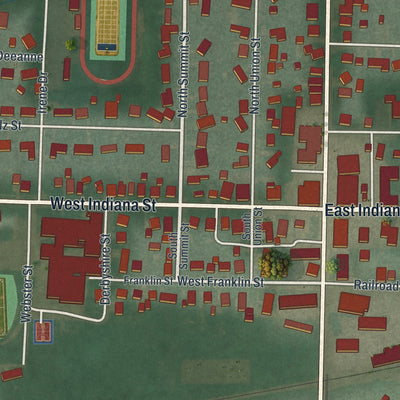 Close-up of the map of Edon, Ohio print showing street and building detail