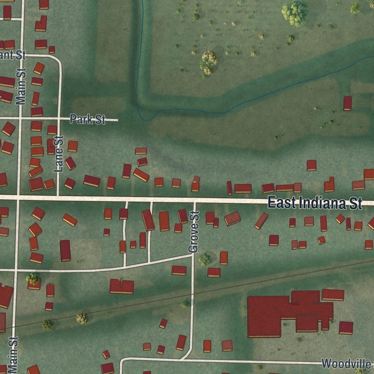 Second close-up of the map of Edon, Ohio print showing more streets and buildings
