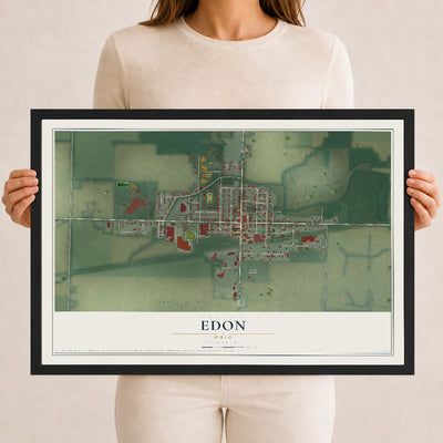 Map of Edon, Ohio, 12 x 18 inch print in a black wood frame