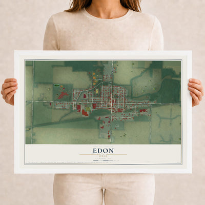 Map of Edon, Ohio, 12 x 18 inch print in a white wood frame