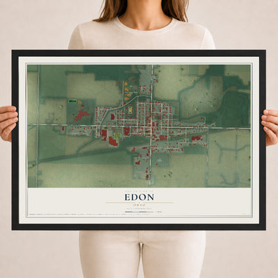 Map of Edon, Ohio, 18 x 24 inch print in a black wood frame
