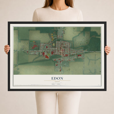 Map of Edon, Ohio, 24 x 36 inch print in a black wood frame