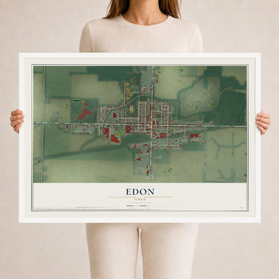 Map of Edon, Ohio, 24 x 36 inch print in a white wood frame