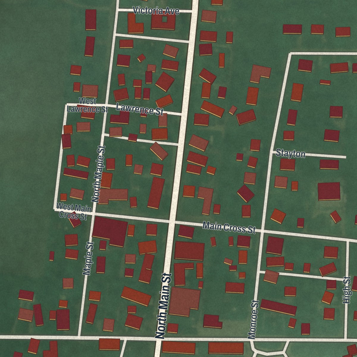 Close-up of the map of Eldorado, Ohio print showing street and building detail