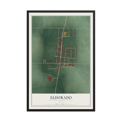Map of Eldorado, Ohio, 12 x 18 inch print in a black wood frame
