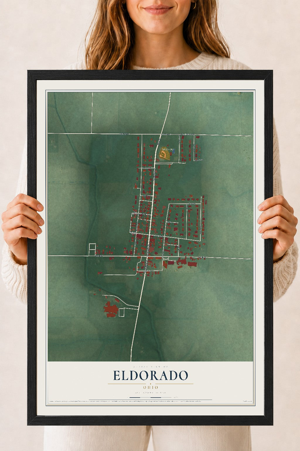 Map of Eldorado, Ohio, 18 x 24 inch print in a black wood frame