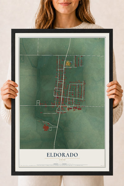 Map of Eldorado, Ohio, 18 x 24 inch print in a black wood frame
