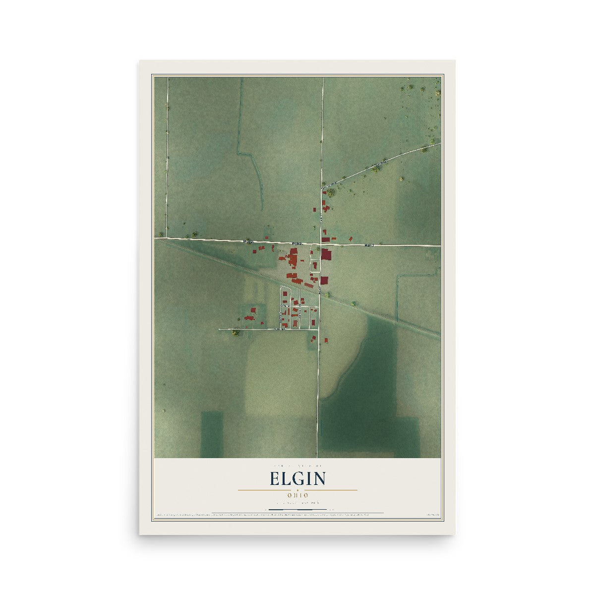 Map of Elgin, Ohio, 12 x 18 inch unframed archival matte print