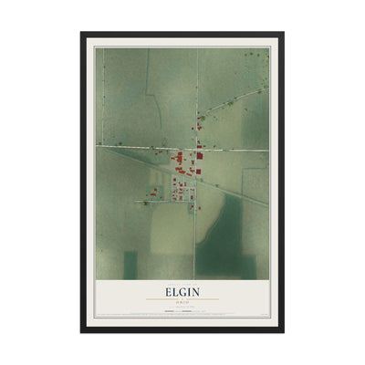 Map of Elgin, Ohio, 12 x 18 inch print in a black wood frame