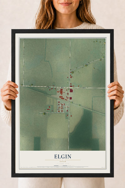 Map of Elgin, Ohio, 18 x 24 inch print in a black wood frame