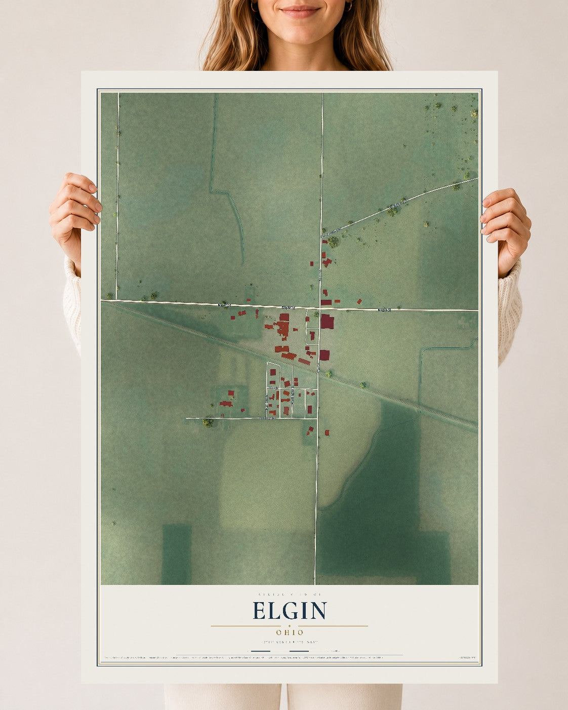 Map of Elgin, Ohio, 24 x 36 inch unframed archival matte print