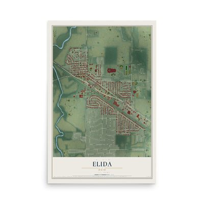 Map of Elida, Ohio, 12 x 18 inch unframed archival matte print