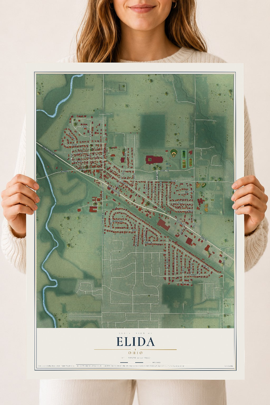 Map of Elida, Ohio, 18 x 24 inch unframed archival matte print